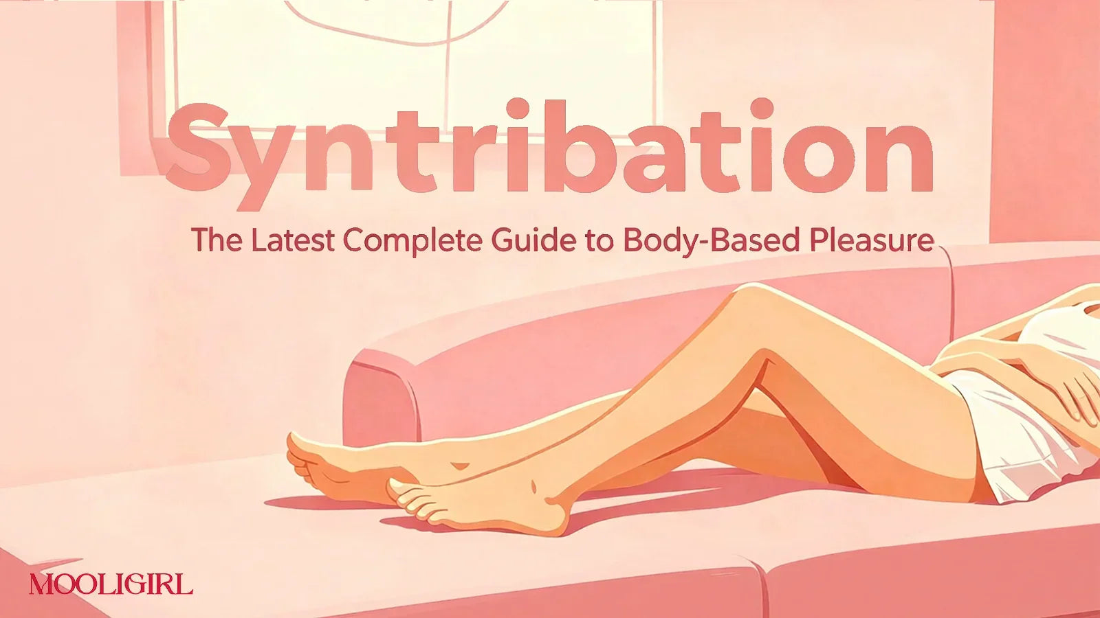 Illustration of syntribation guide showing a woman relaxing on a sofa for body-based pleasure exploration