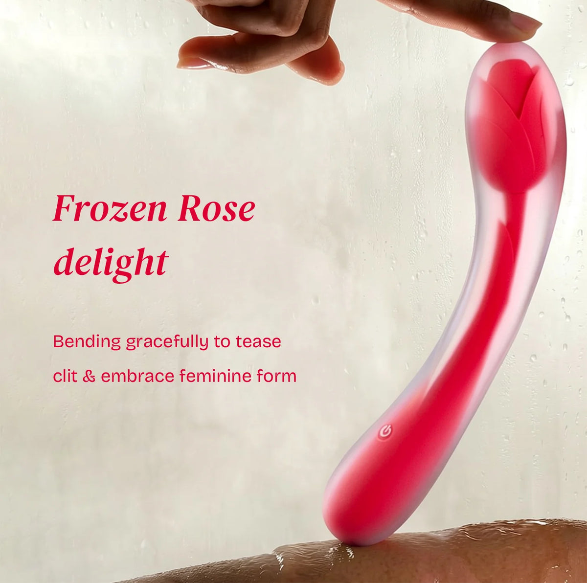 Detailed view of RoseWand Frozen Rose design highlighting its elegant ice-inspired rose petals and soft silicone texture.