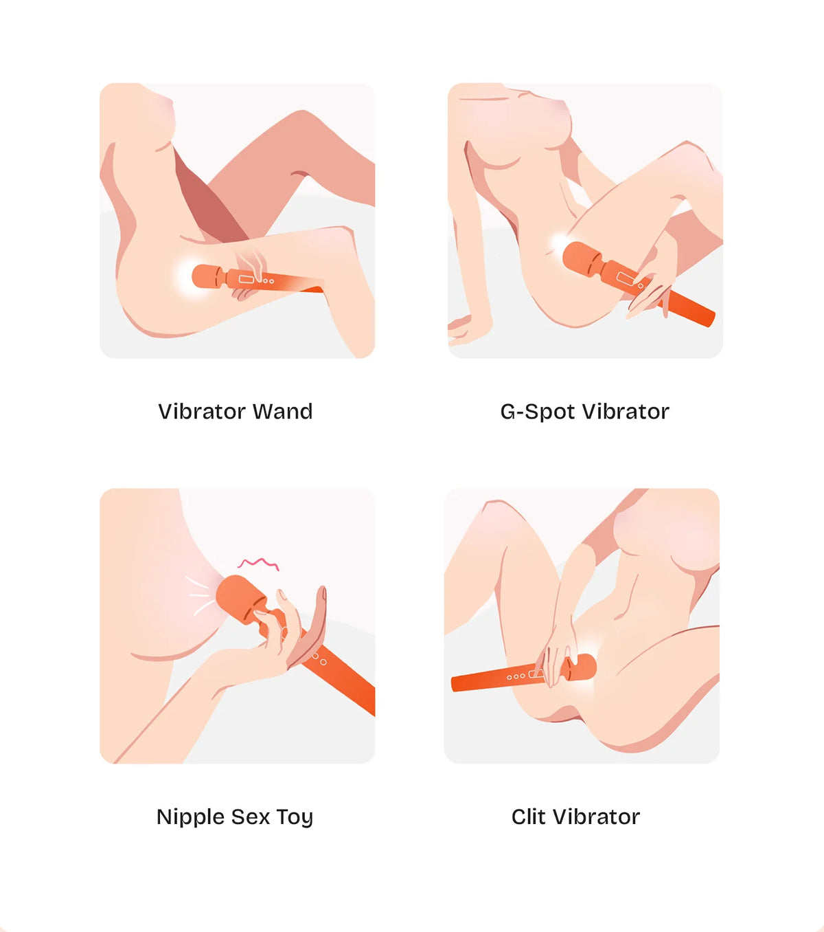 Mooligirl Velvet Plus wand vibrator illustrated for versatile use across different external body areas, with a flexible design for comfortable positioning.