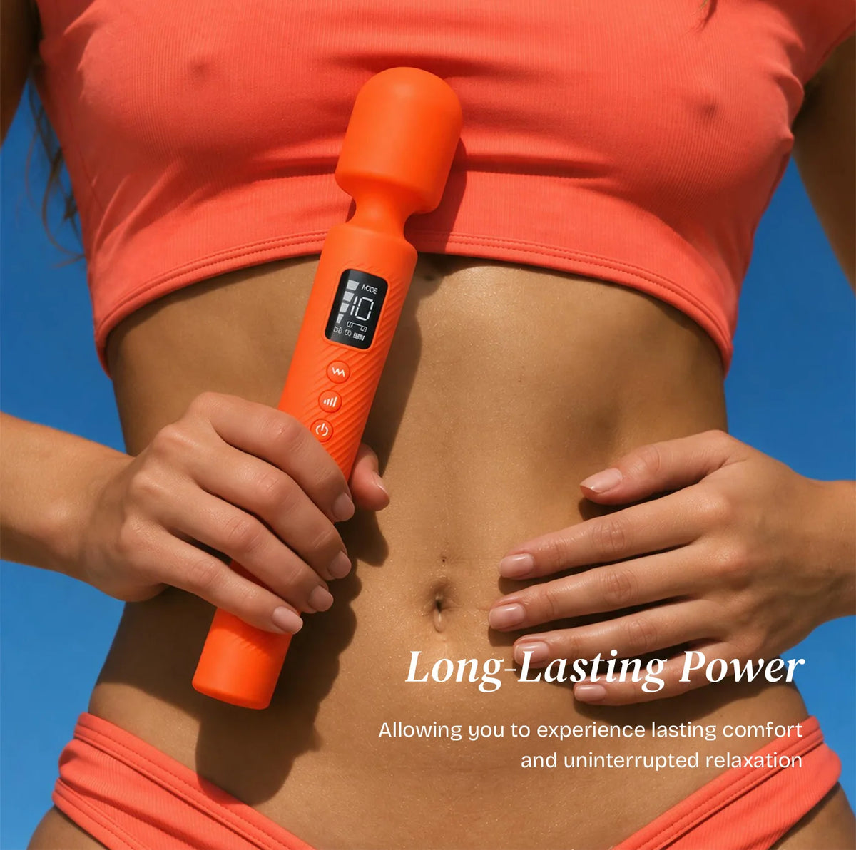 Mooligirl Velvet Plus wand vibrator featuring long-lasting power for extended, uninterrupted use and lasting convenience.