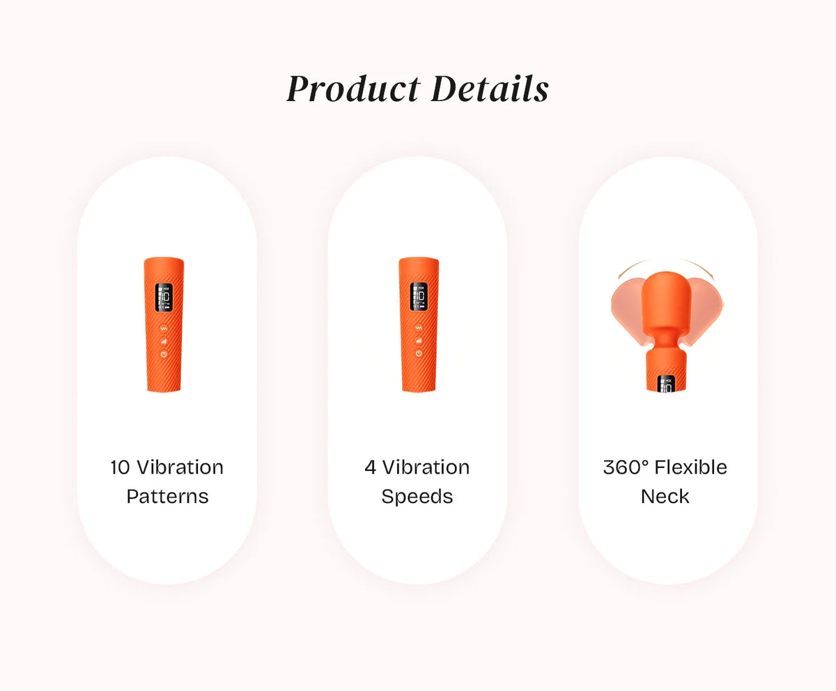Mooligirl Velvet Plus wand vibrator featuring 10 vibration modes, 4 speed levels, and a 360° flexible neck for customizable stimulation and positioning.